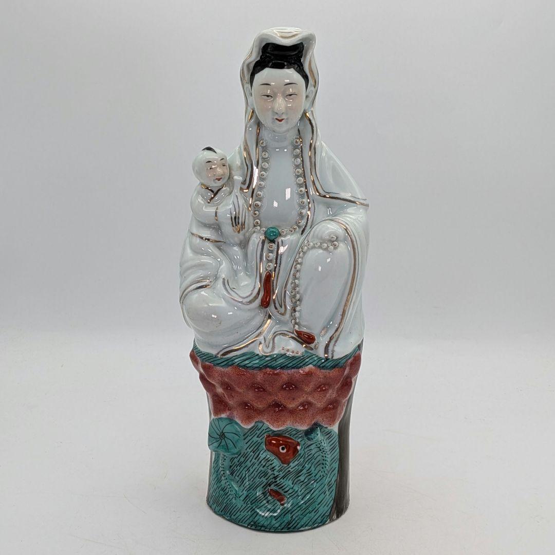 中国九江人形 子安観音菩薩像 観世音菩薩 龍上観音 仏教 仏像 景徳鎮