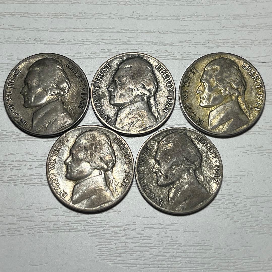 ウォータイム・ニッケル 銀貨 アメリカ ジェファーソン 5セント 銀350