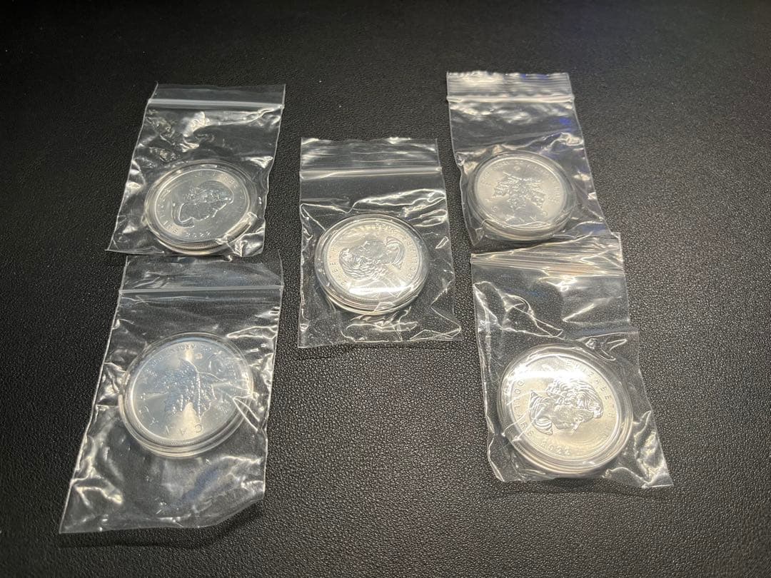 2022年　メイプルリーフ銀貨１オンス　5枚セット メイプル銀貨 1オンス【5枚セット 合計5オンス】純銀 ランダムイヤー