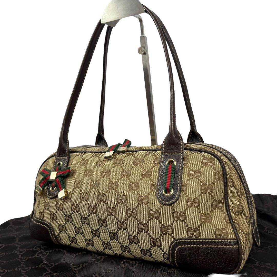 【美品】GUCCI グッチ GGキャンバス ミニボストンバッグ シェリーライン