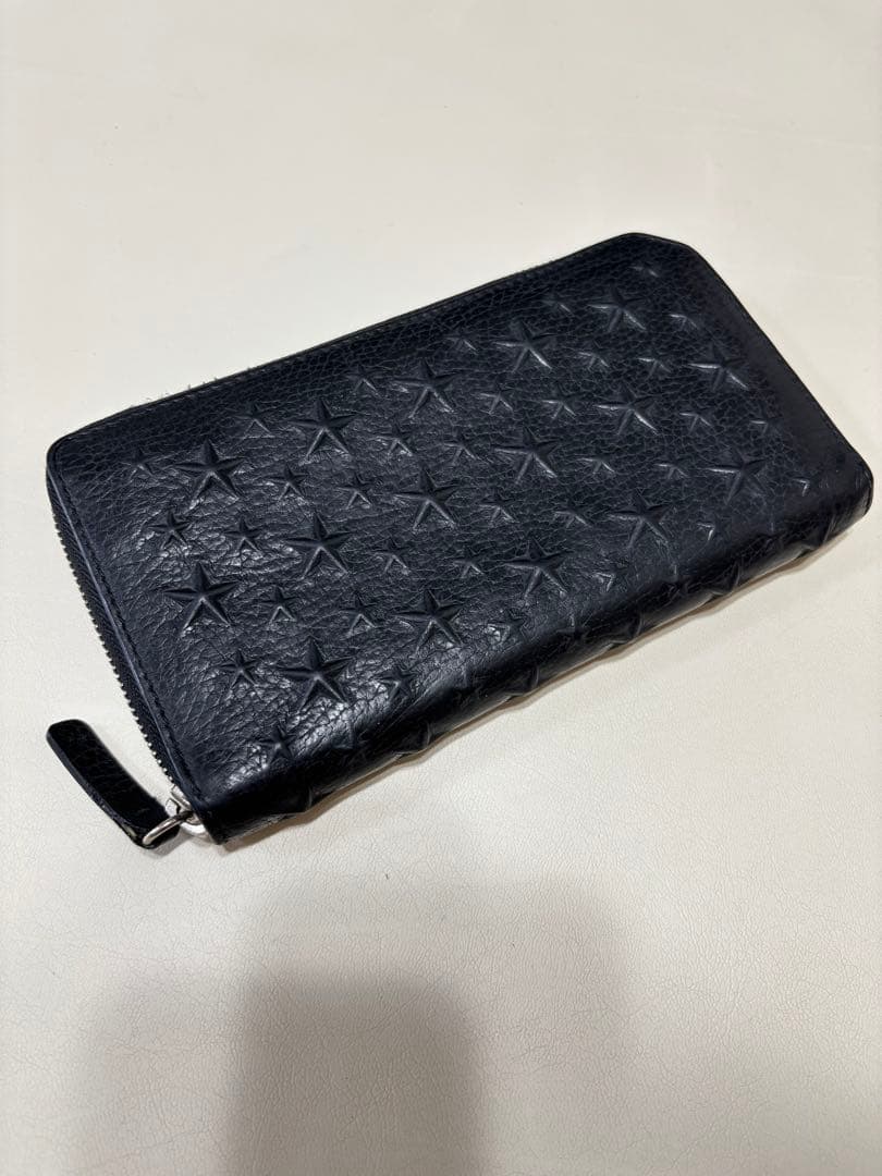 ジミーチュウ 長財布 ラウンドファスナー エンボス スター ブラック