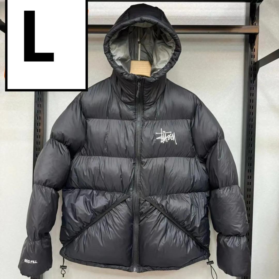Stussy ジャケット ダウンジャケット 刺繍 Lサイズ グレー/ブラック