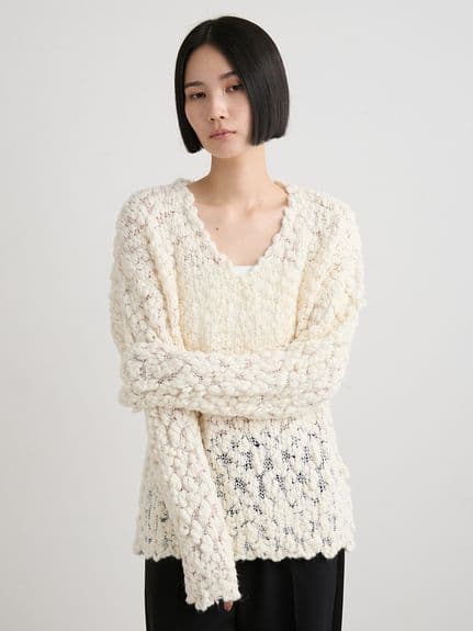 ☆新作☆ミースロエ／オーバーサイズＶネックチャンキーニット【WHT】新品・タグ付 オーバーサイズVネックチャンキーニット（ニット/セーター