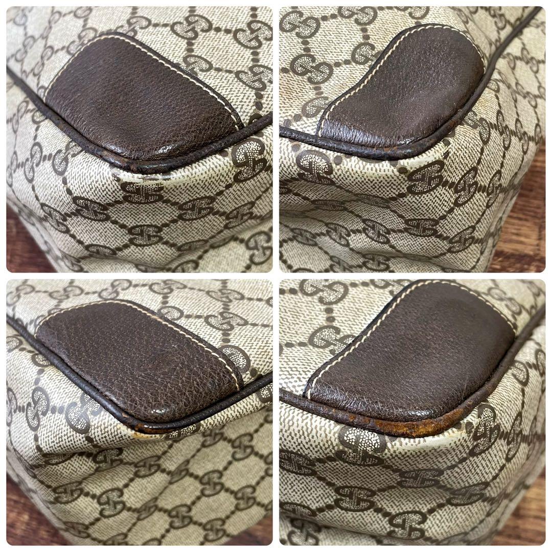 グッチ GGスプリーム PVC × レザー シェリー ボストン ハンド バッグ