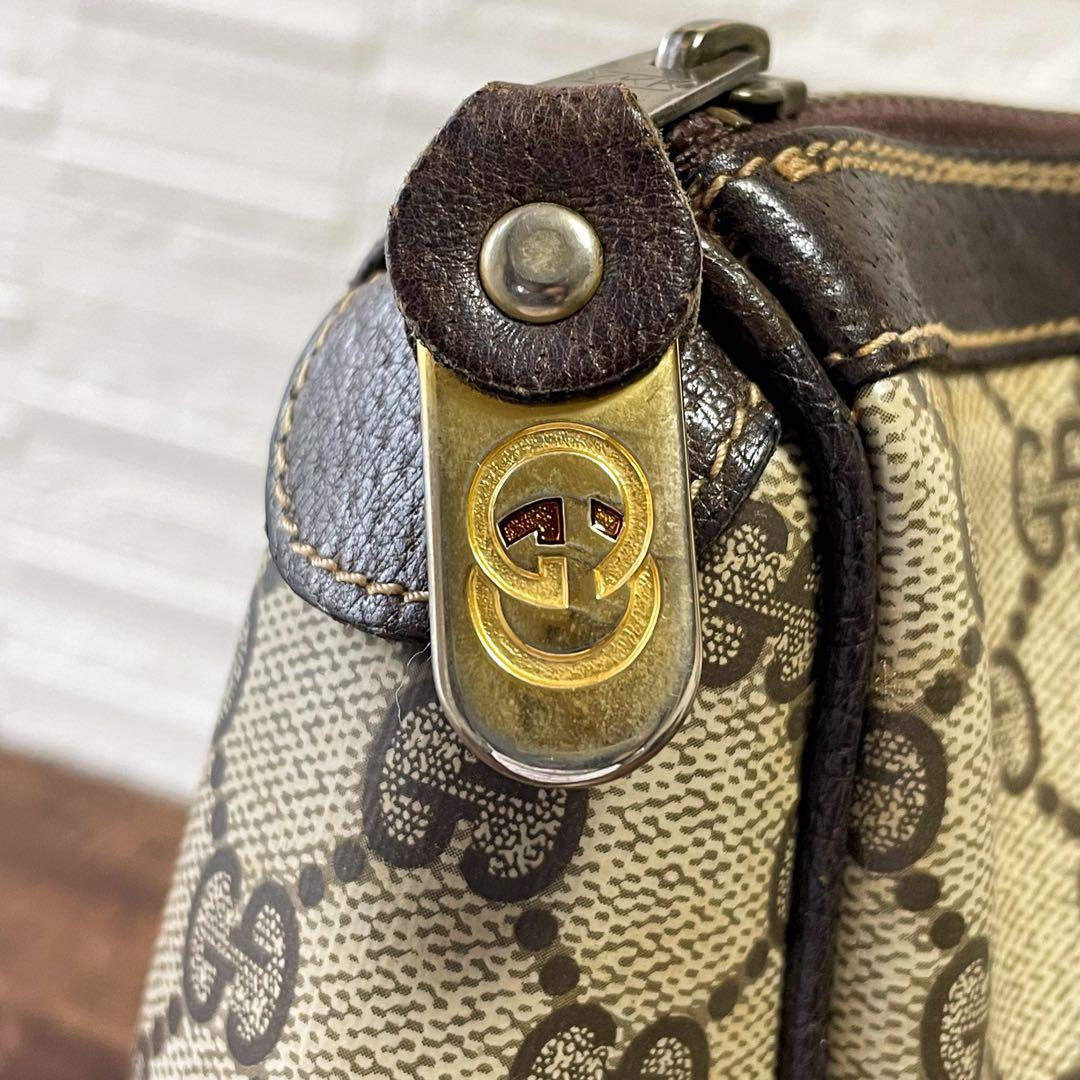 グッチ GGスプリーム PVC × レザー シェリー ボストン ハンド バッグ