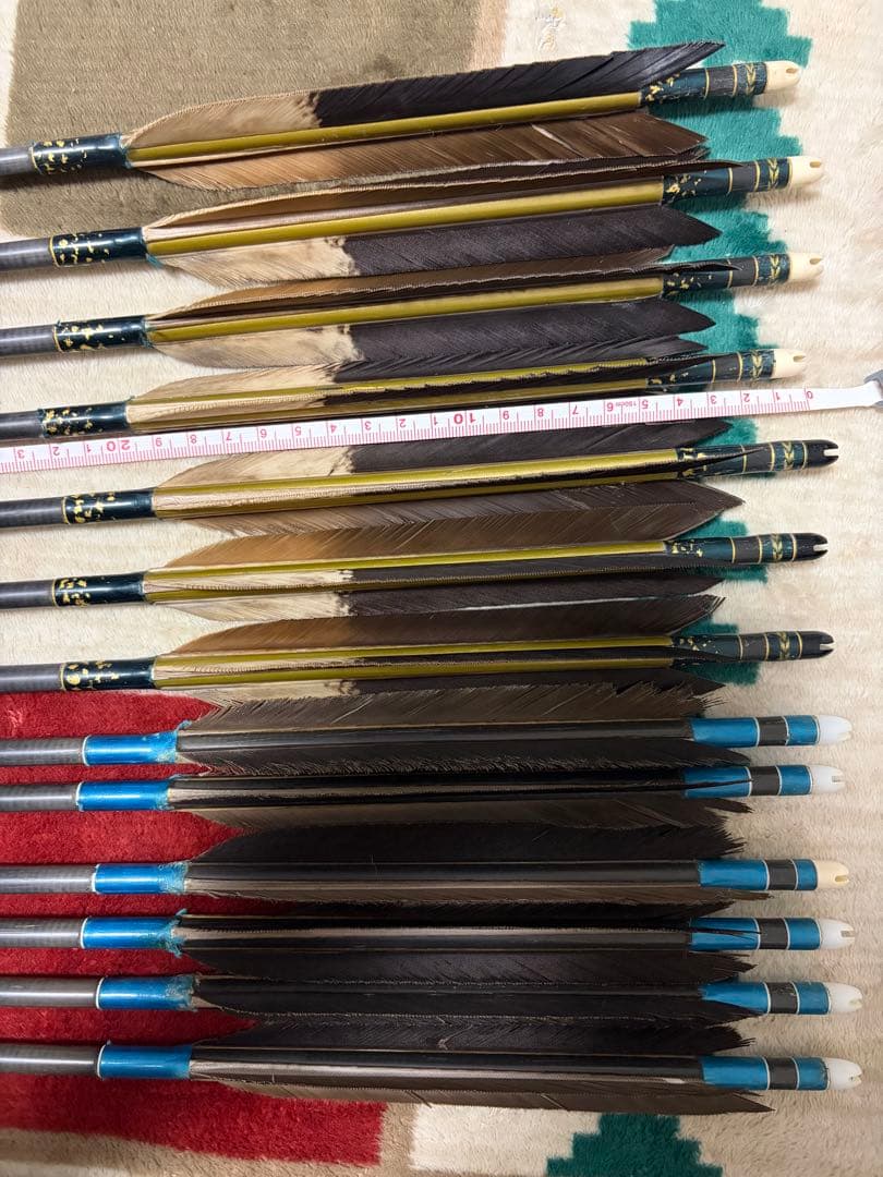 弓道 カーボン矢 95cm 黒鷲染抜 匠カーボン8022 10本プラス3本おまけ 匠カーボン 80-22 黒手羽 6本組 推奨弓力13kg以上【D-1760】