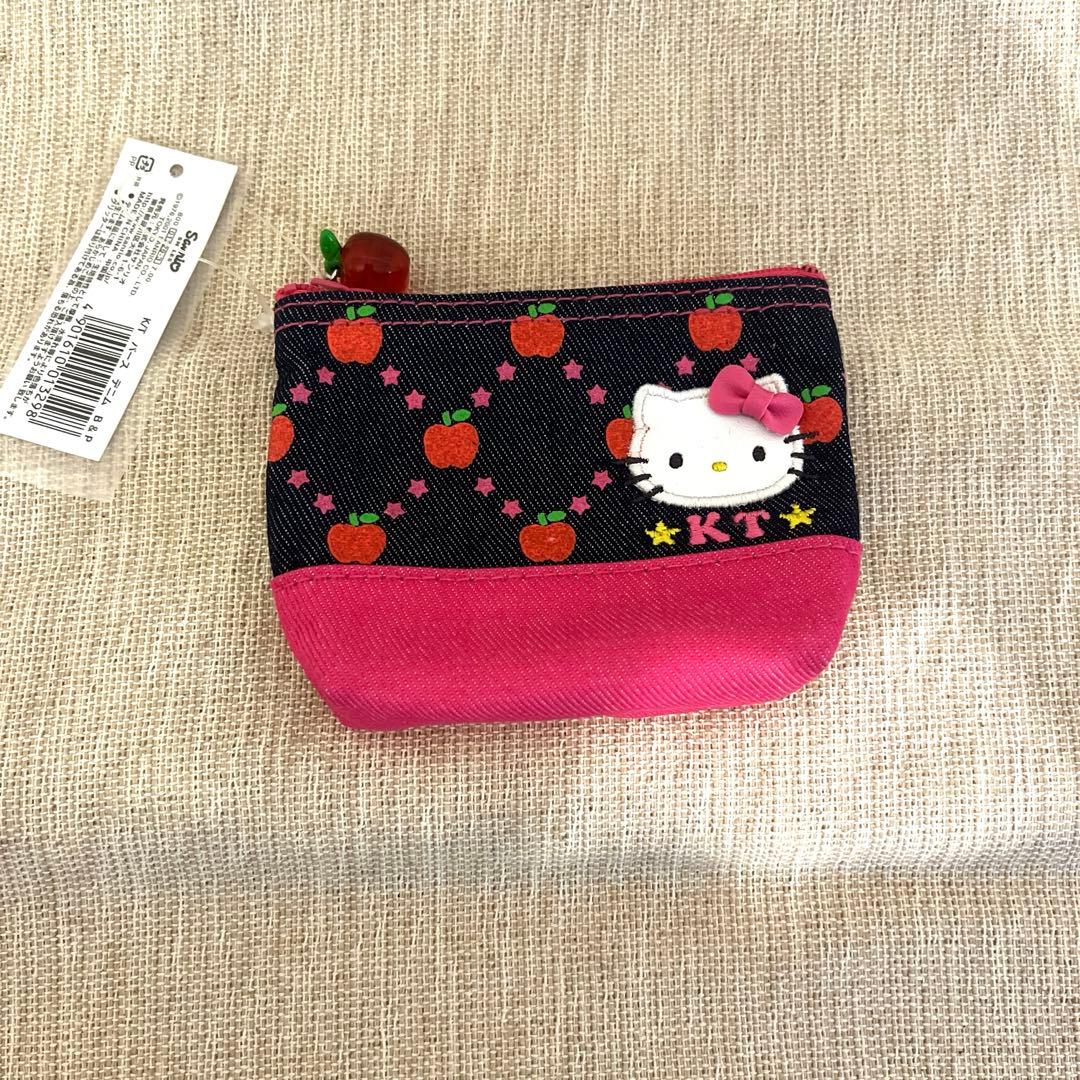 レア‼️レトロ ハローキティ リンゴ柄ポーチ ラメデニム リンネル 2026年 3月号増刊【付録：リンゴ柄にときめく刺しゅう入り