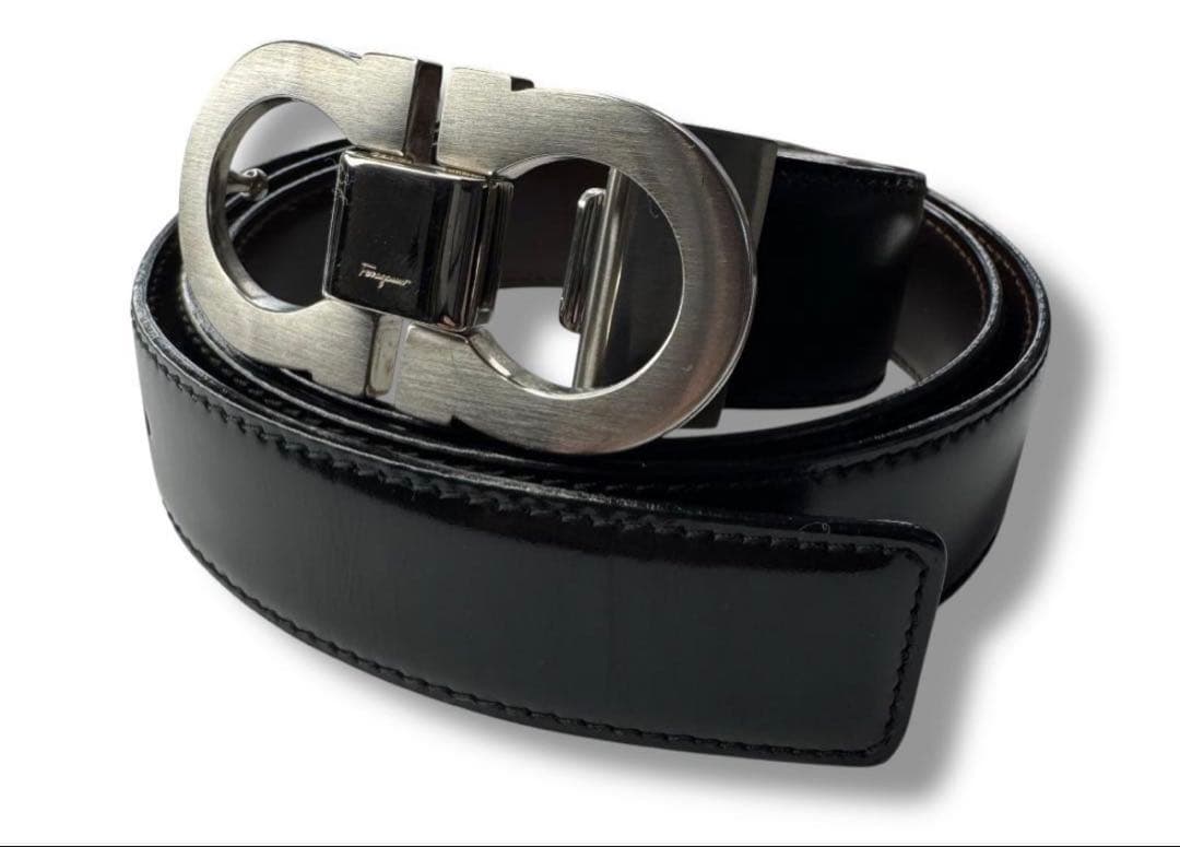 【美品】フェラガモ　ガンチーニ　ベルト　ブラック×ブラウン