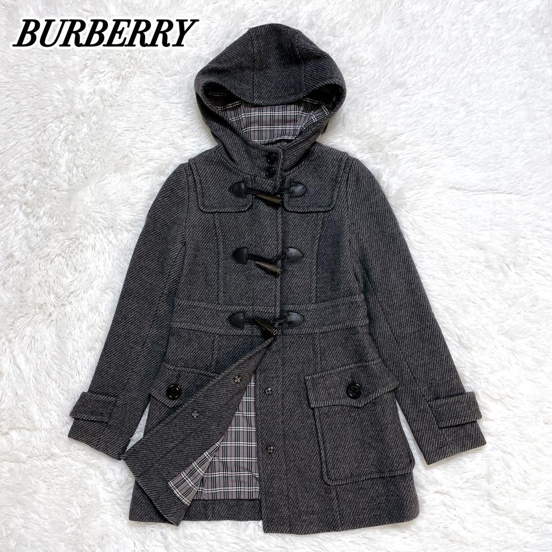 美品✨バーバリーブルーレーベル ダッフルコート グレー ノバチェック トグル M 美品 バーバリー ブルーレーベル ダッフルコート フロントジッパー