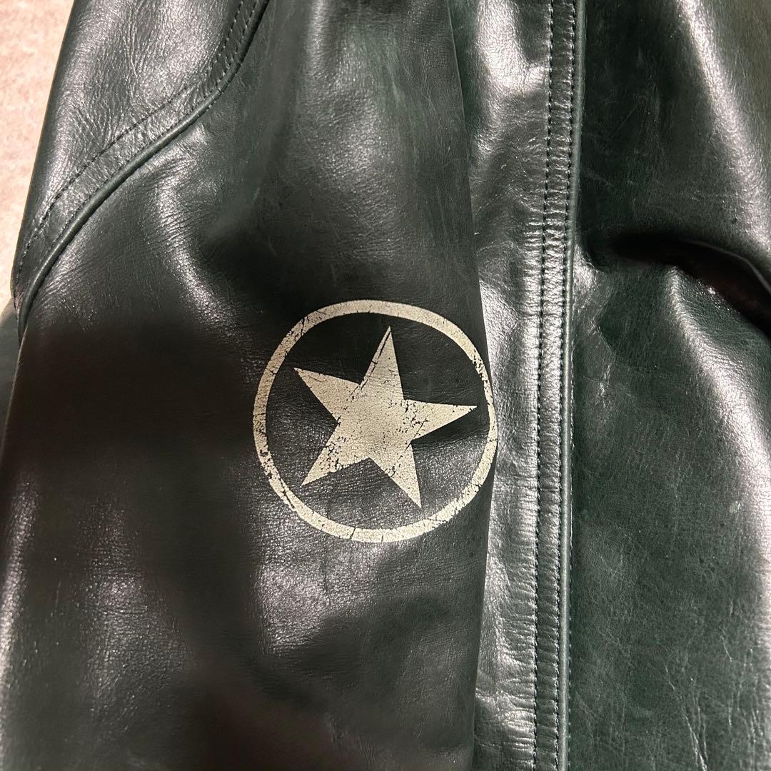 希少カラー 291295=HOMME カウハイド シングルライダース グリーン