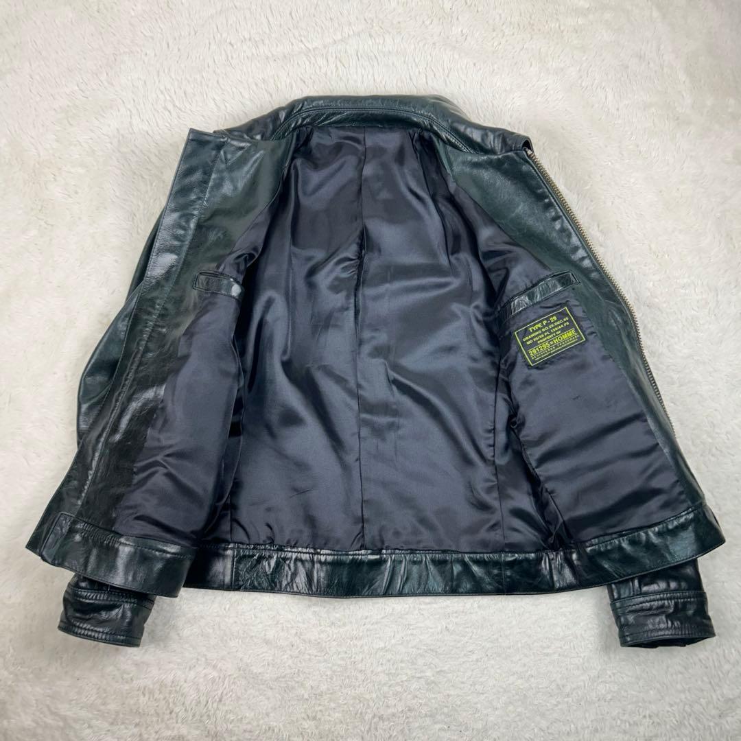 希少カラー 291295=HOMME カウハイド シングルライダース グリーン