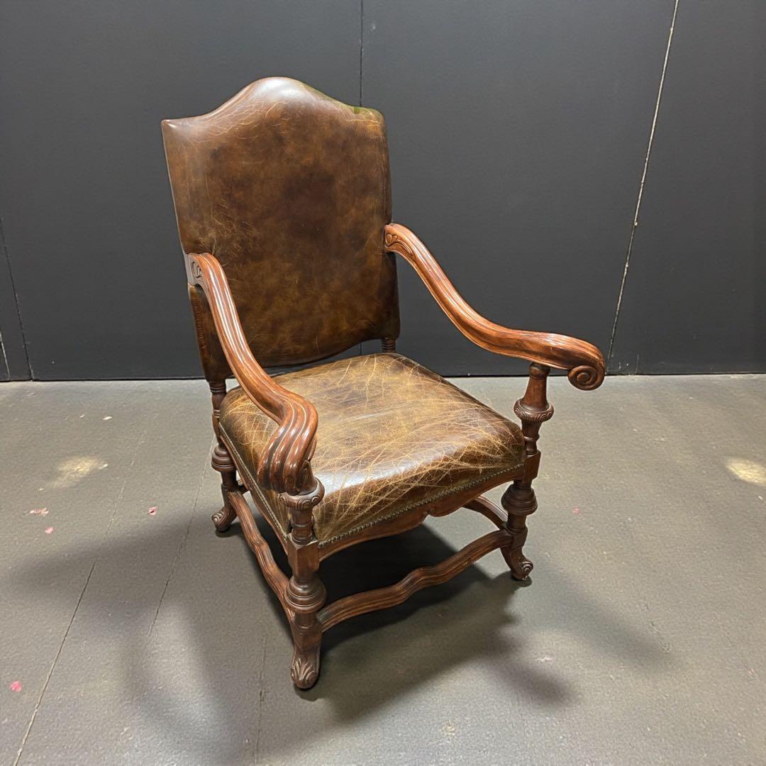 大型アンティーク椅子　本革　チェア