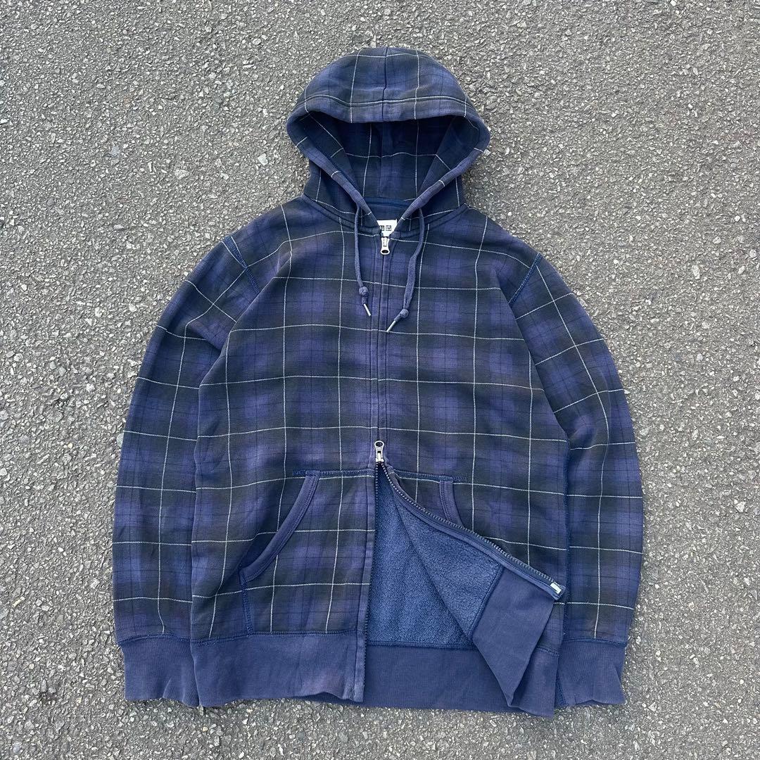 00s OLD UNIQLO フルジップパーカー ダブルジップ チェック
