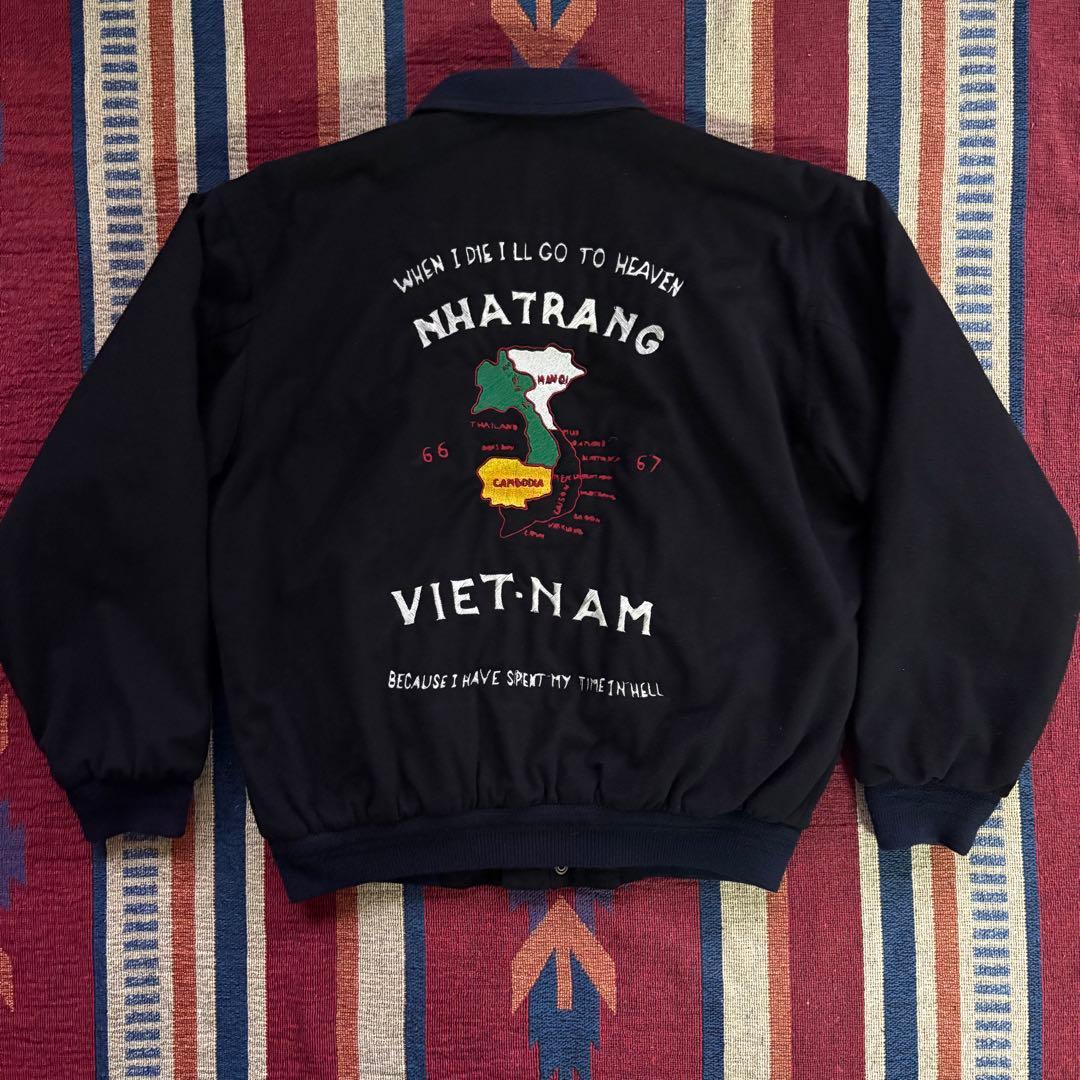 希少L★90sベトジャン【天国と地獄】スーベニアジャケット 刺繍 虎福 地図 黒 希少L☆90sベトジャン【天国と地獄】スーベニアジャケット 刺繍 虎福