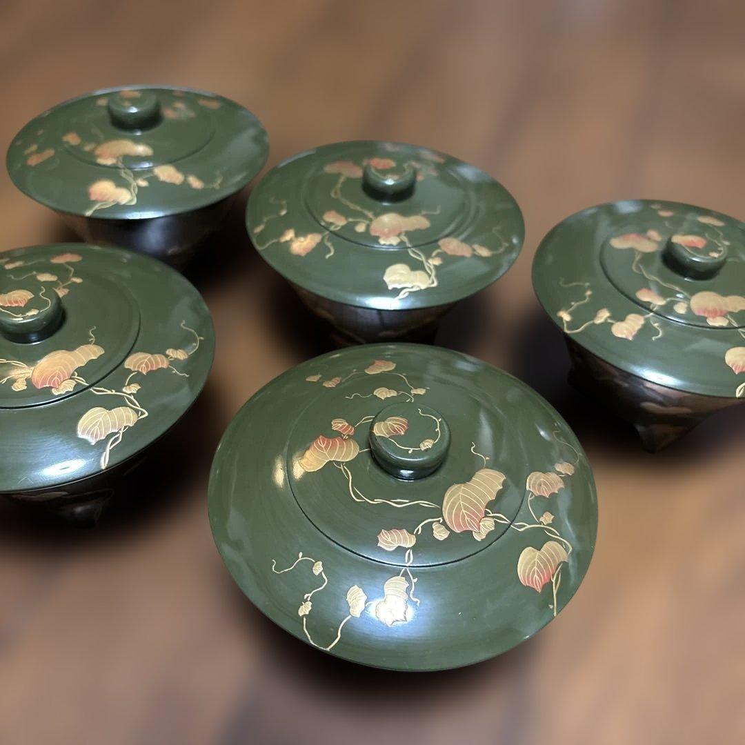 期間限最終処分特価逸品輪島アンティークお吸い物椀五客セット煮物や向付上品オシャレ