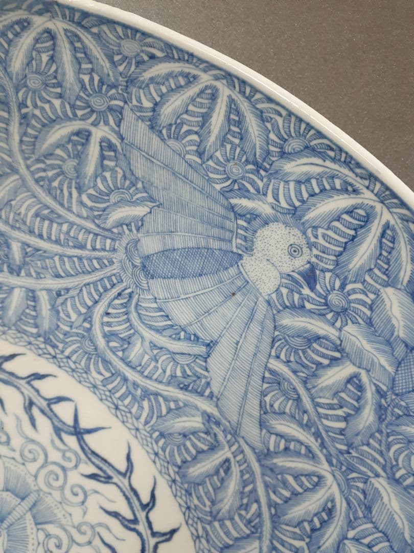 美術館級の逸品❗】江戸時代 古伊万里染付 鳳凰花散 56.4cm大鉢 完品