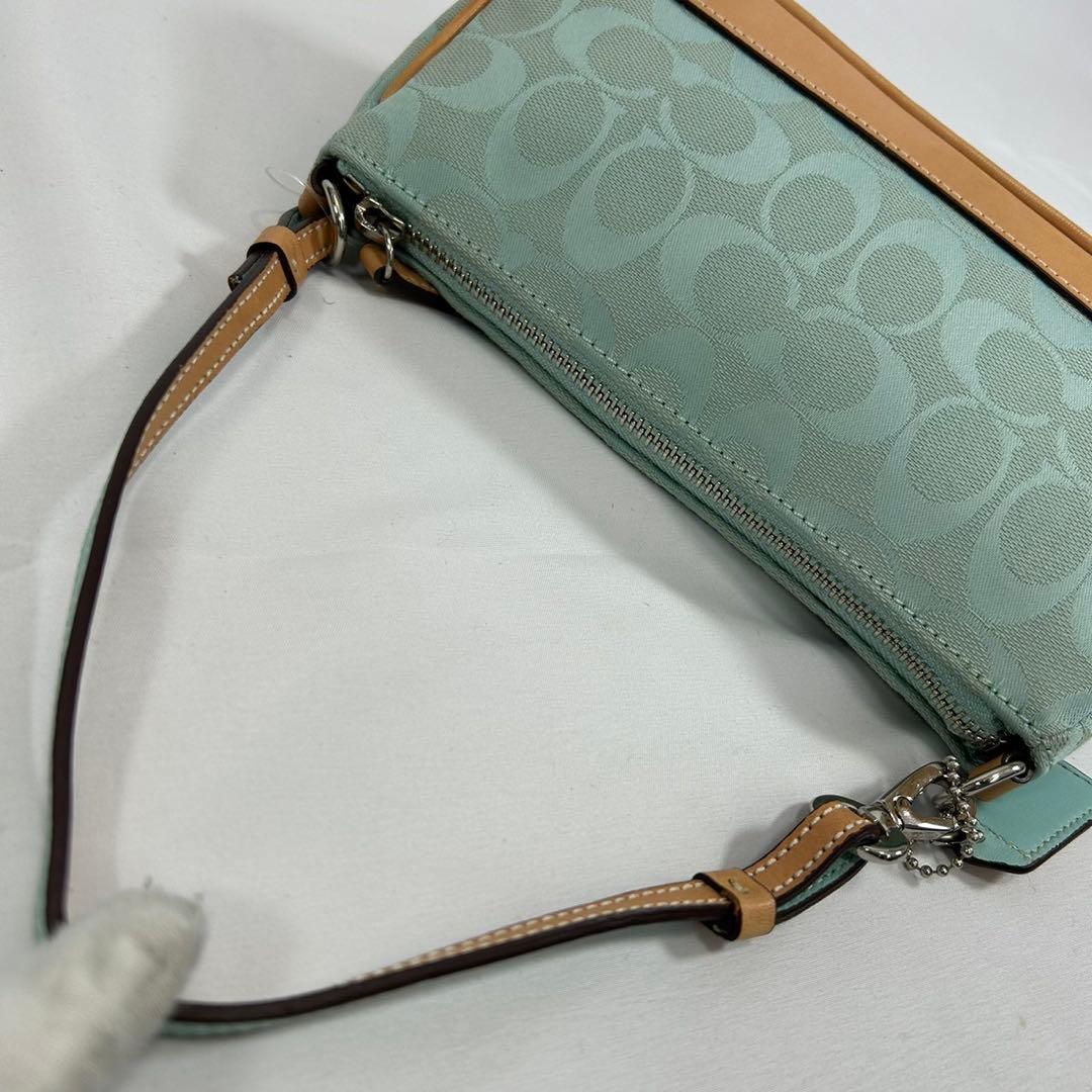 極美品/カード付】コーチ 6094 ソーホー ワンハンドバッグ 手提げ 水色