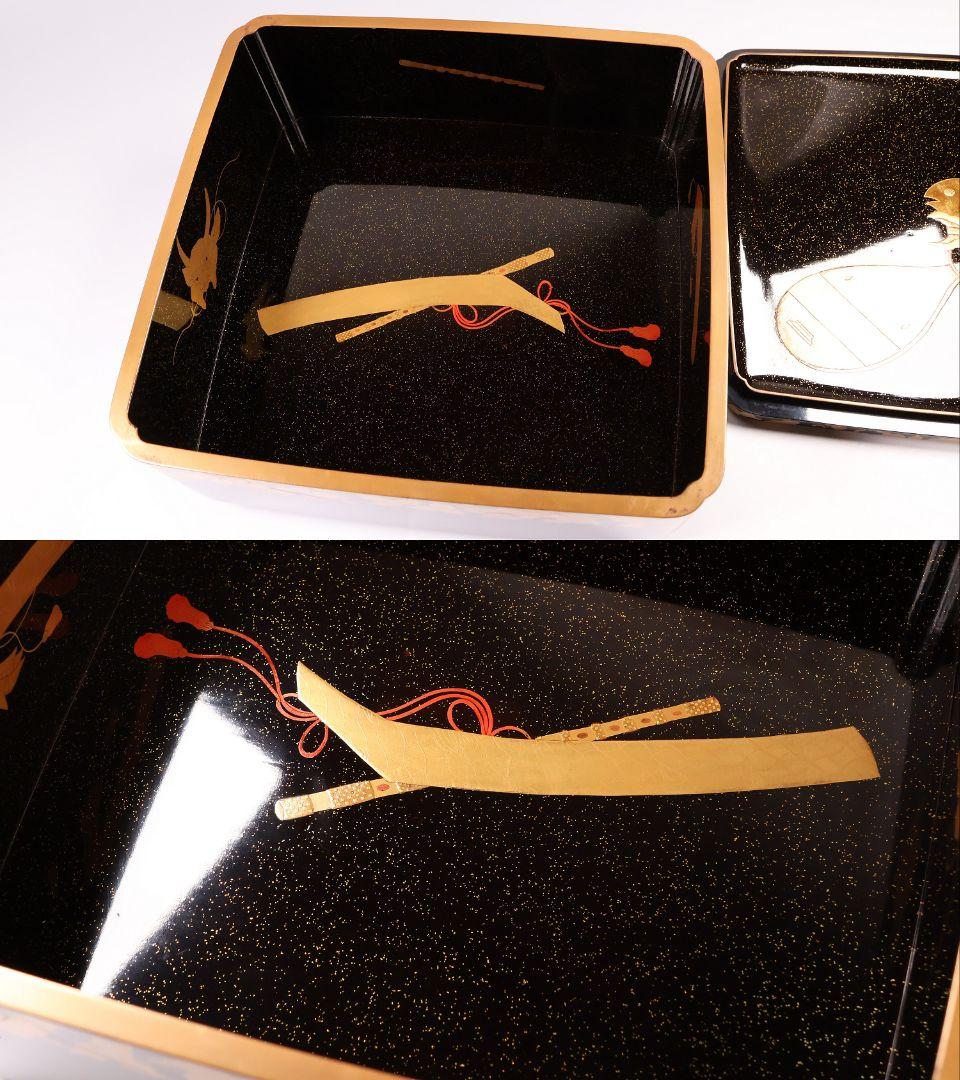 MA698】加賀蒔絵 饅羹重 楼閣山水楽器唐草 金蒔絵 木製 饅頭箱 菓子器