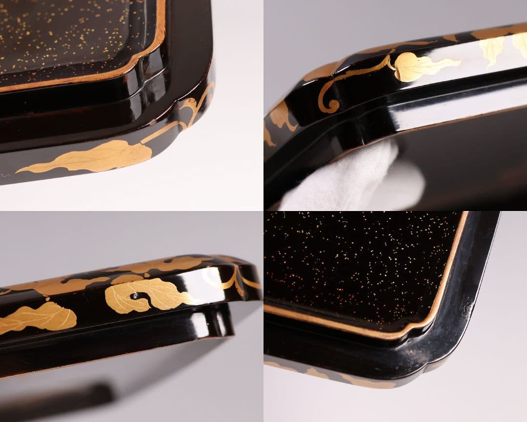 MA698】加賀蒔絵 饅羹重 楼閣山水楽器唐草 金蒔絵 木製 饅頭箱 菓子器