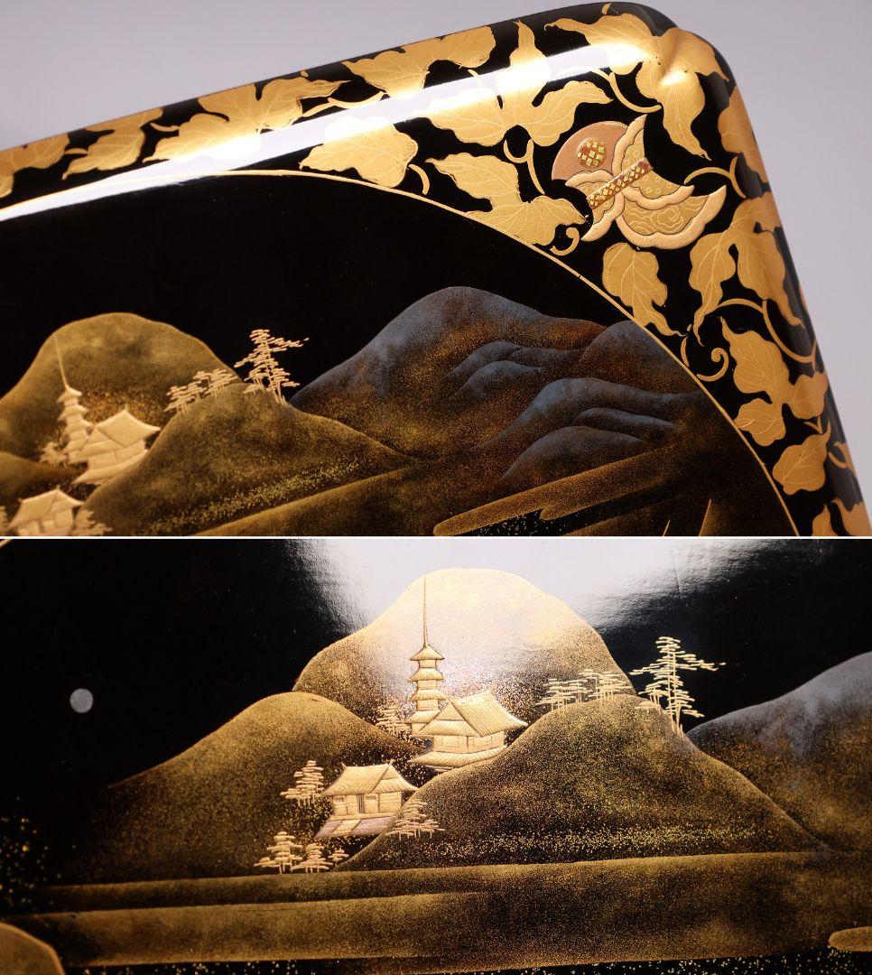 MA698】加賀蒔絵 饅羹重 楼閣山水楽器唐草 金蒔絵 木製 饅頭箱 菓子器