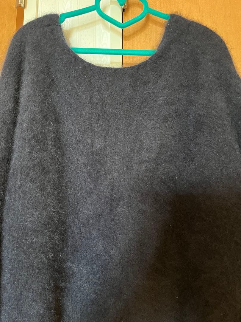 ネイビー Vネック ボリュームスリーブ ファーニット2WAYパフスリーブ