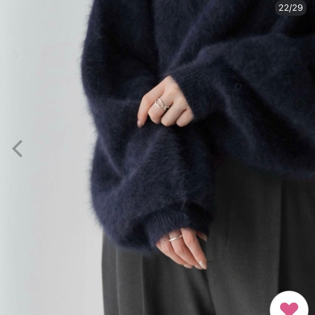 ネイビー Vネック ボリュームスリーブ ファーニット2WAYパフスリーブ