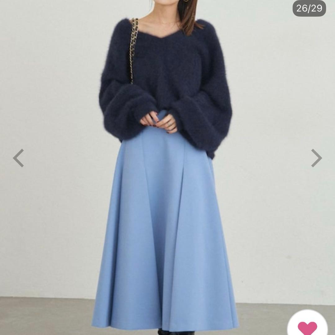 ネイビー Vネック ボリュームスリーブ ファーニット2WAYパフスリーブ