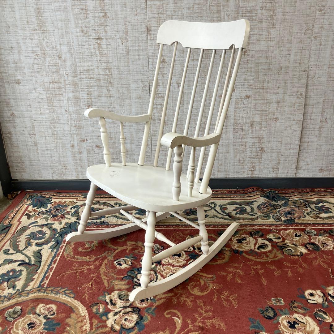 昭和レトロ 飛騨産業 キツツキ 木製 ロッキングチェア アームチェア ホワイト
