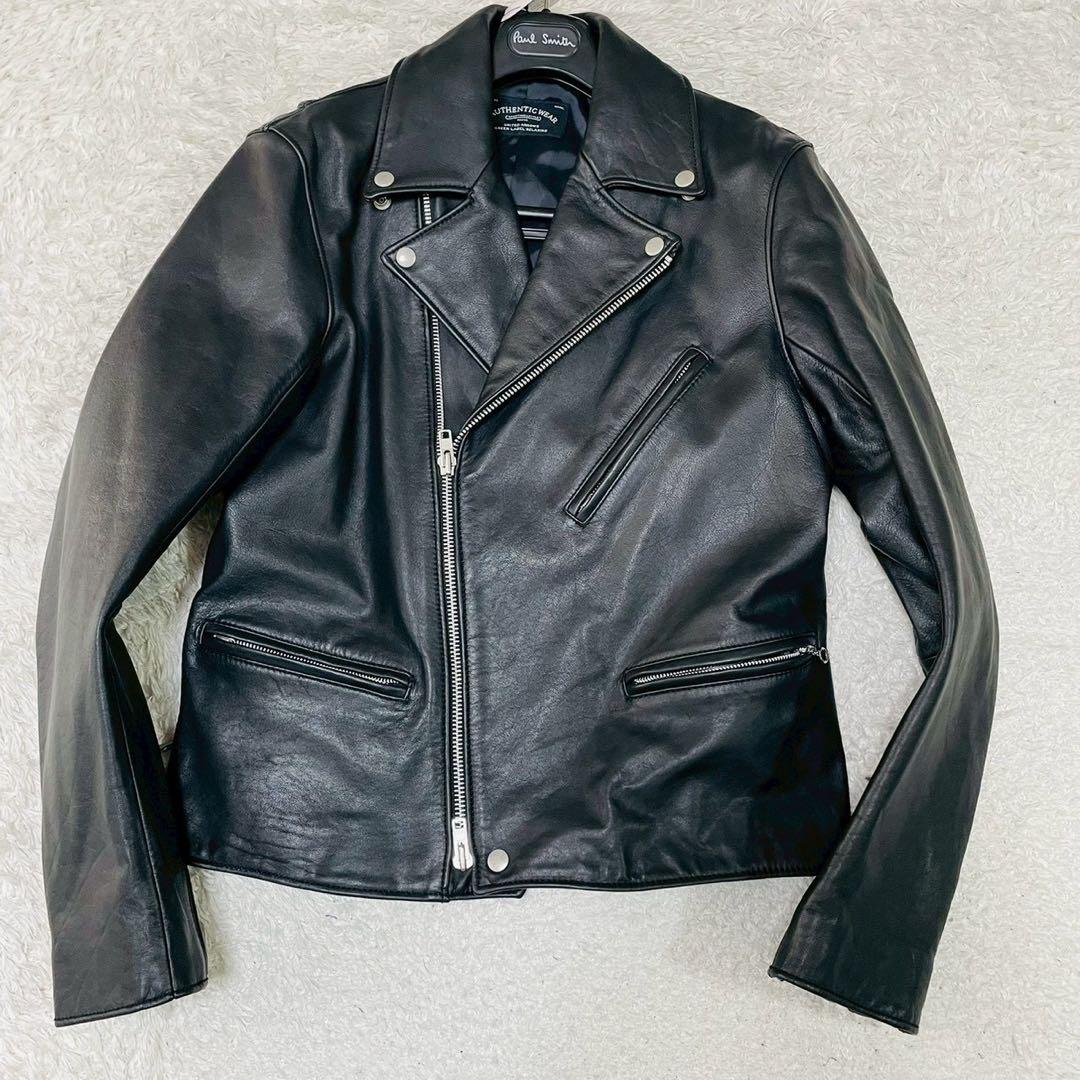 希少XL 美品　ユナイテッドアローズ　ダブルライダースジャケット　ブラック　牛革