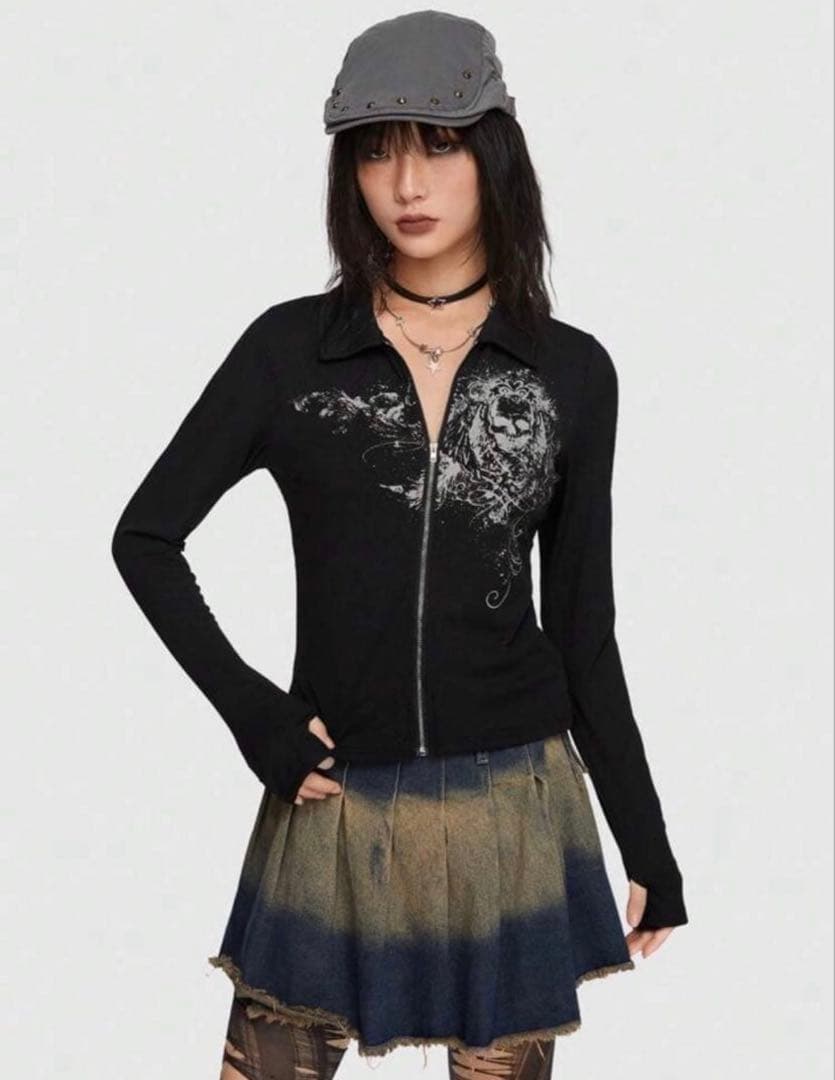 y2k グランジ 長袖 トップス ロンT 平成ギャル ジップアップ - メルカリ