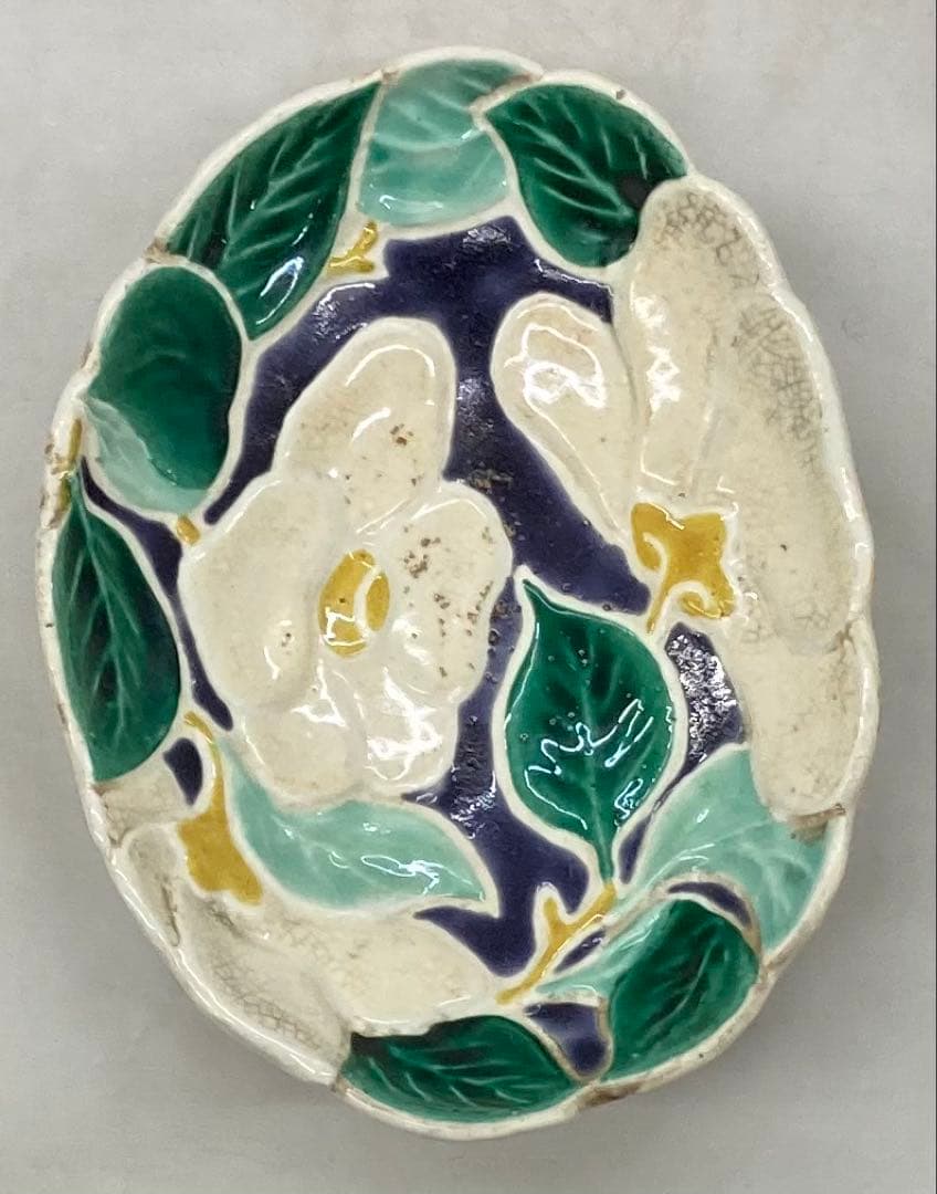 B389b 「椿図皿 5枚」九谷焼 金城製 春日山窯 青木木米 陶器