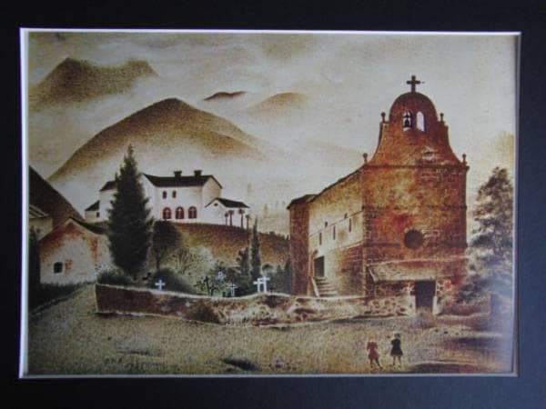 岡鹿之助、【礼拝堂】、希少な大判額装用画集より、美品、日本人画家