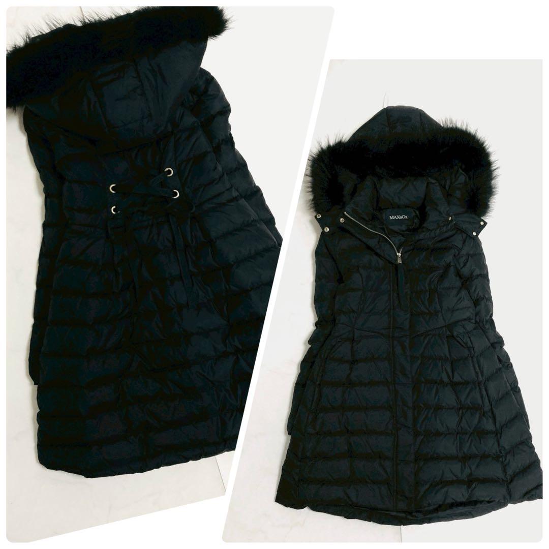 現行✨️マックスマーラ ラクーンファー　バックリボン　ダウンコート　フーデット
