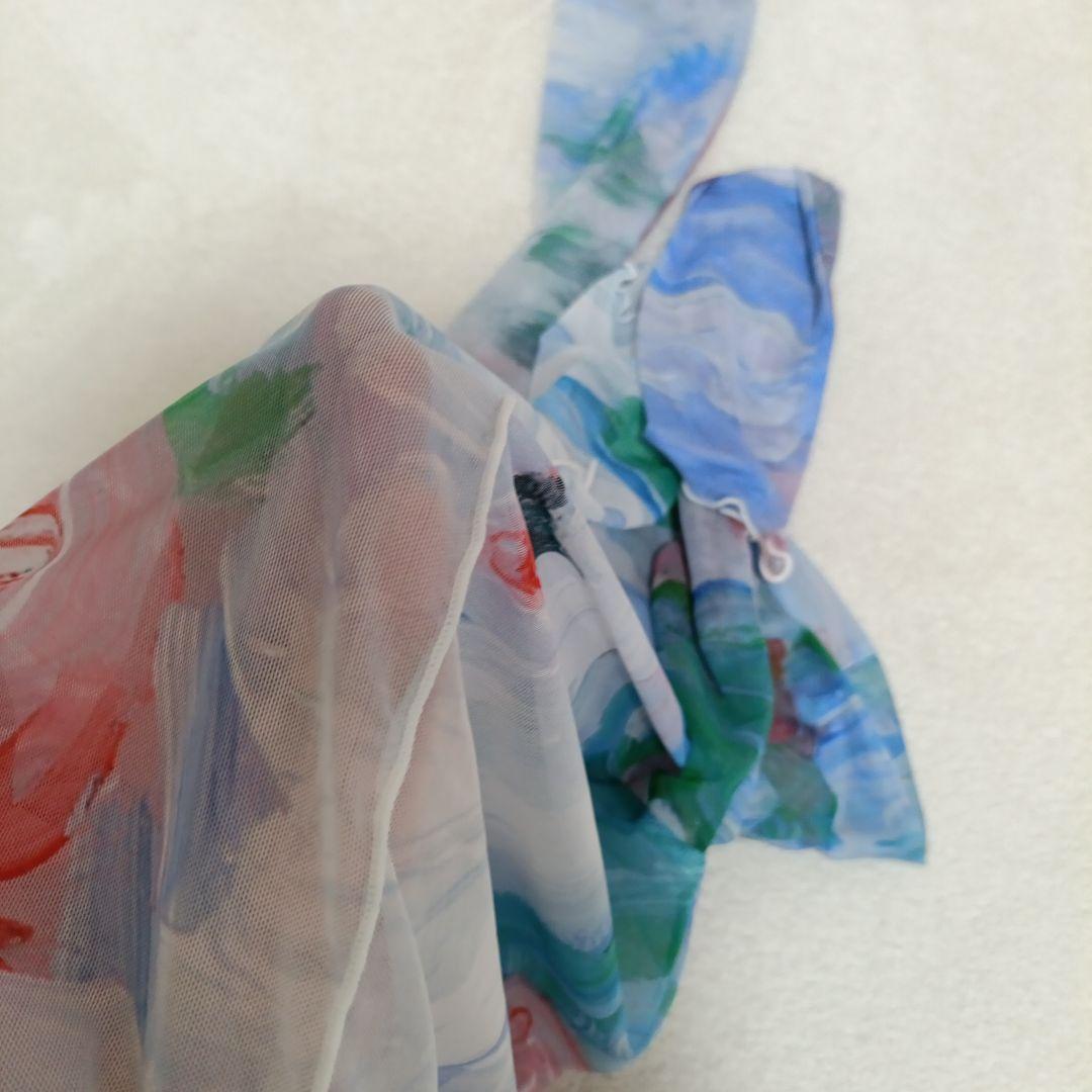 極美品】POPPYあさぎーにょ フラワーシースルートップス ブルー スワン