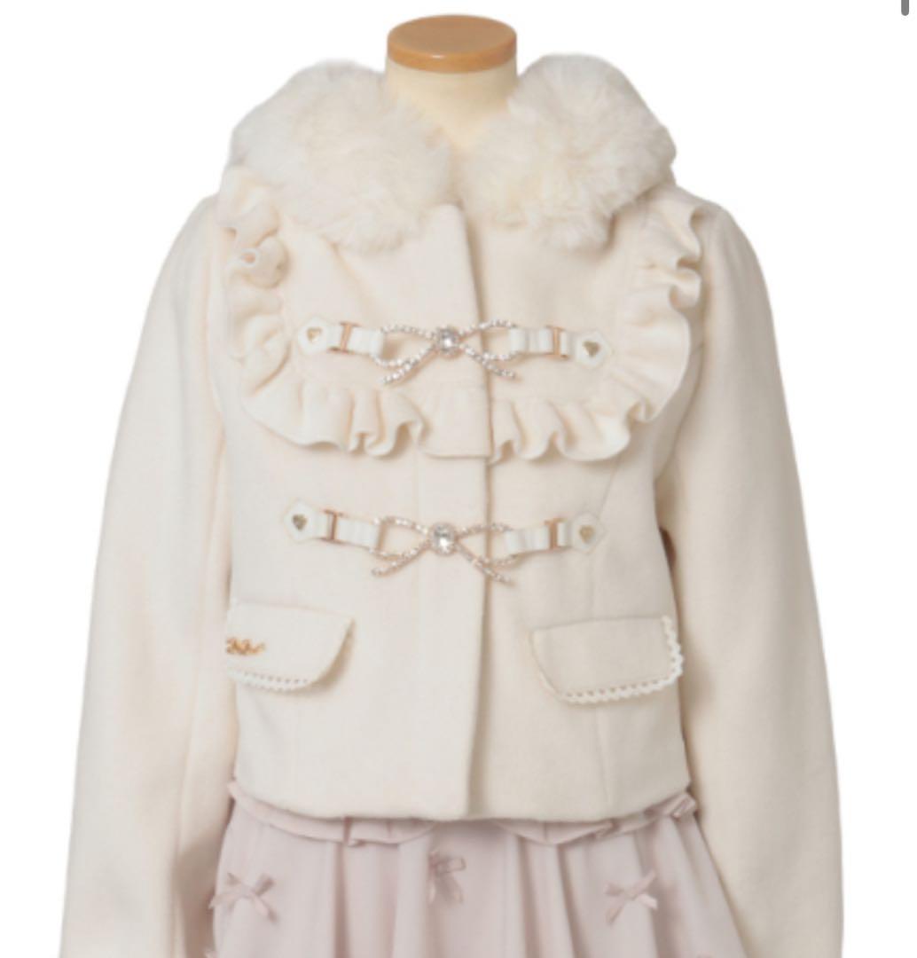 LIZLISA リズリサ ビジューリボンショートフードコート ホワイト ビジューリボンショートフードコート ｜ LIZ LISA（リズリサ）公式通販