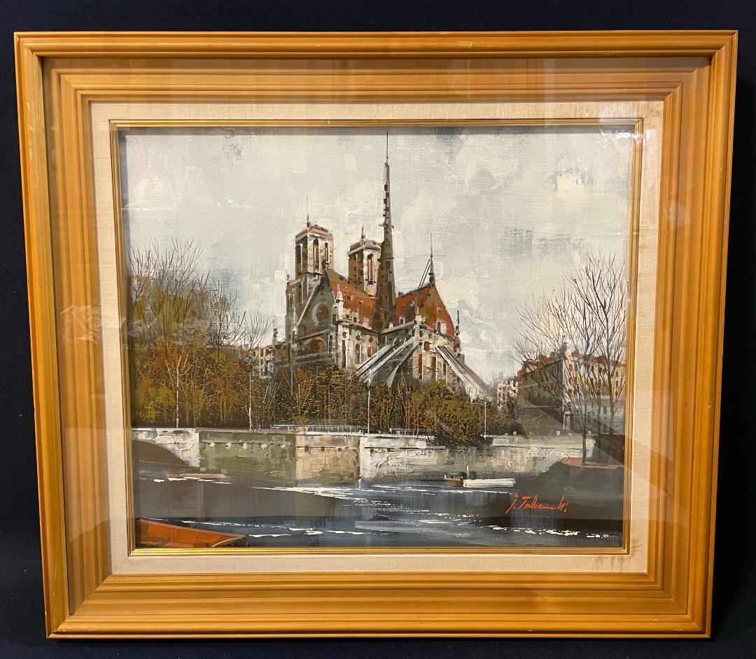 い*ん様 「真作」竹内敏彦『パリ風景 セーヌの流る』 風景画　油彩画　額装　F1