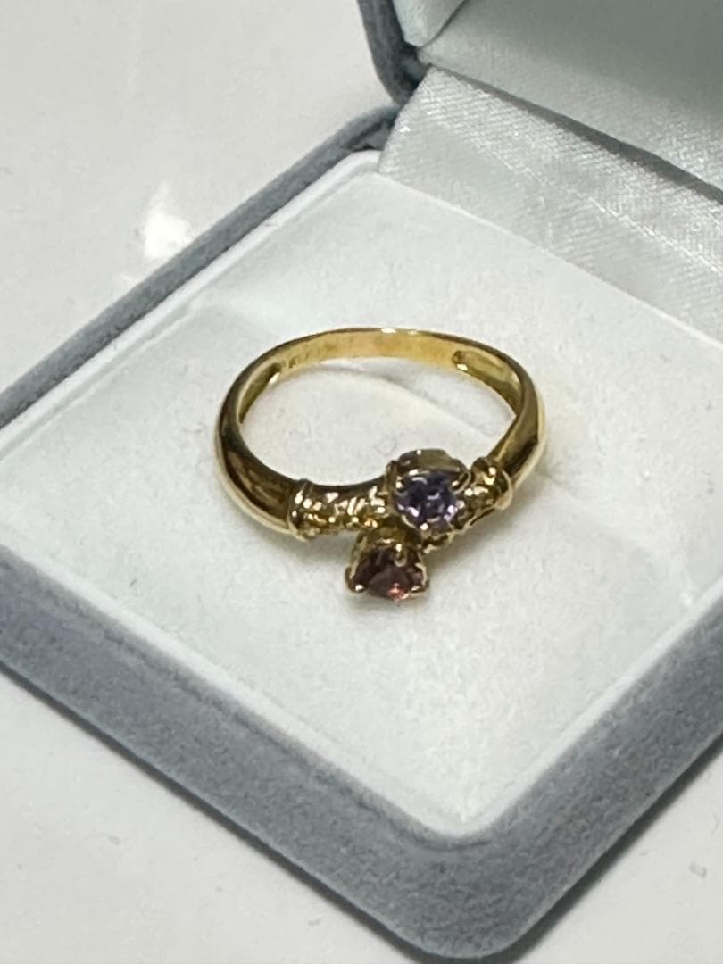 3.15g　K18　15号　タンザナイトとピンクトルマリンのハート　リング