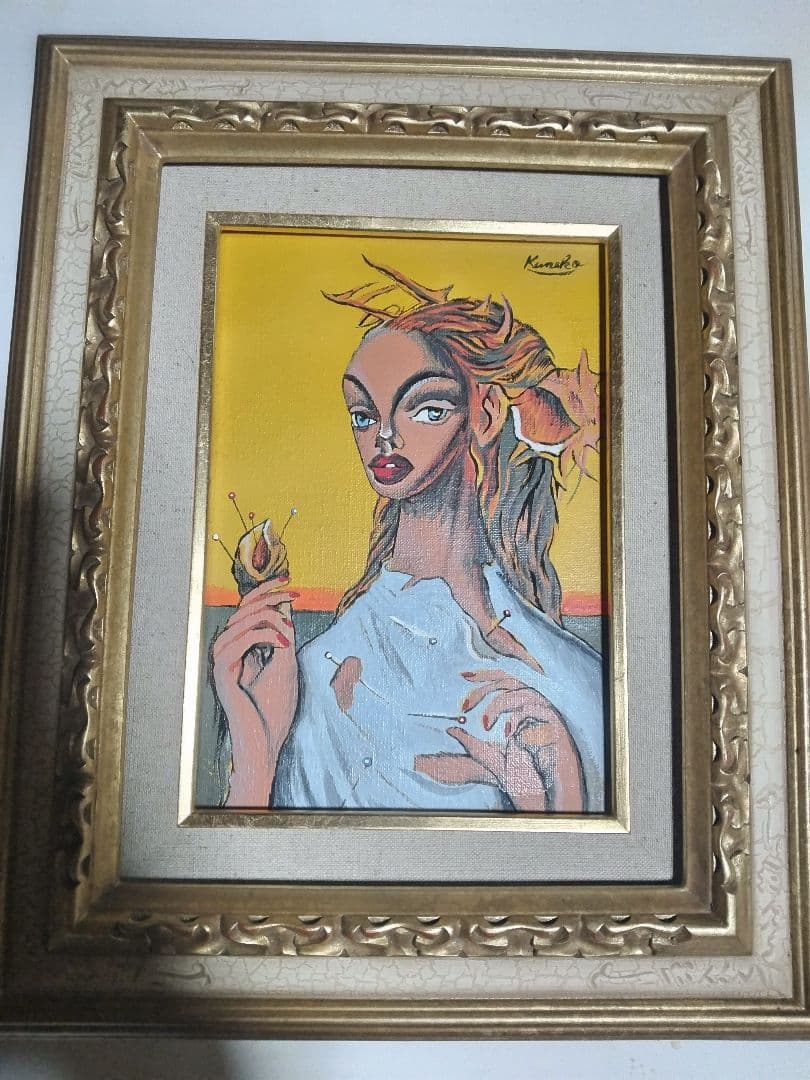金子國義、絵画、油彩、SM号、暁オ閉じる女、新品額縁、肉筆、鴨居玲
