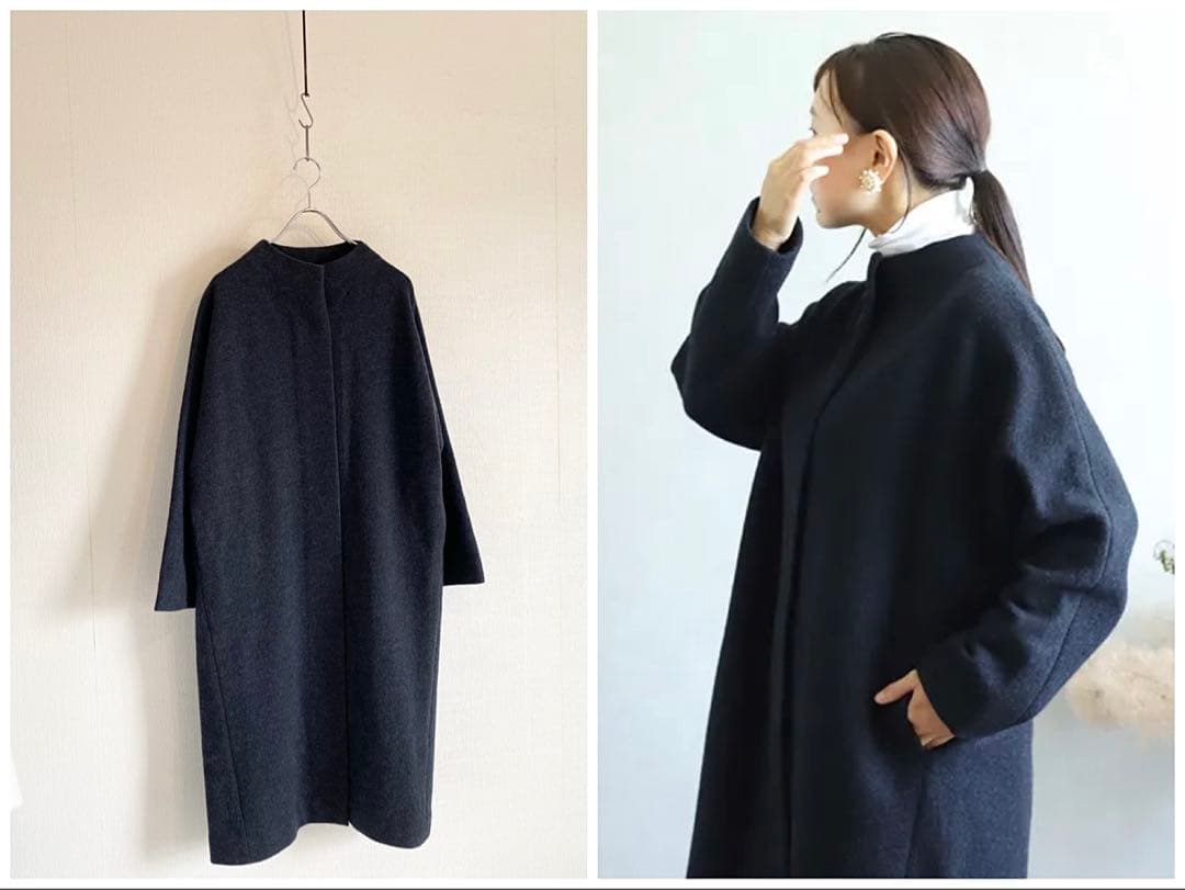 美品 evam eva press wool long coat 1 チャコール