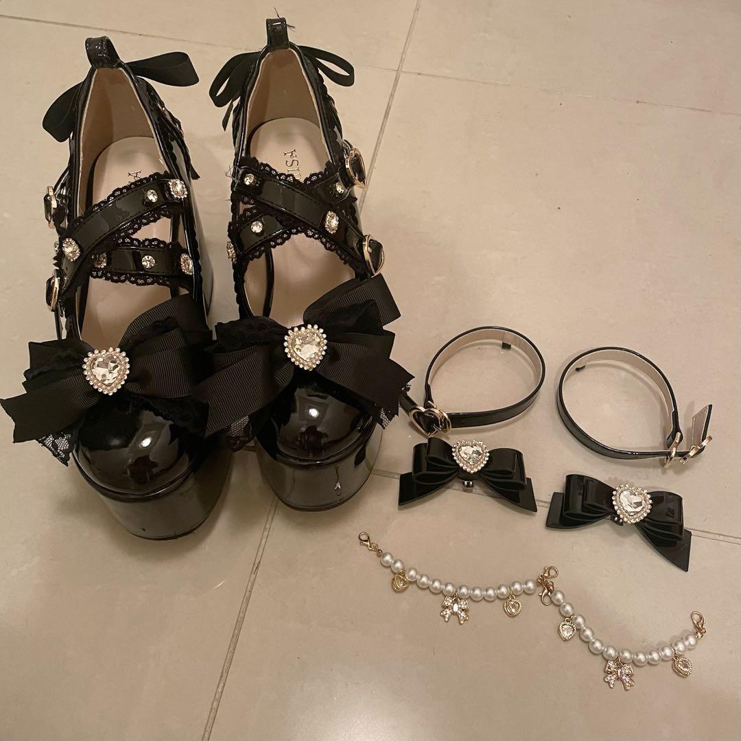 LIZLISA 厚底 クロスストラップリボンパンプス Mサイズ