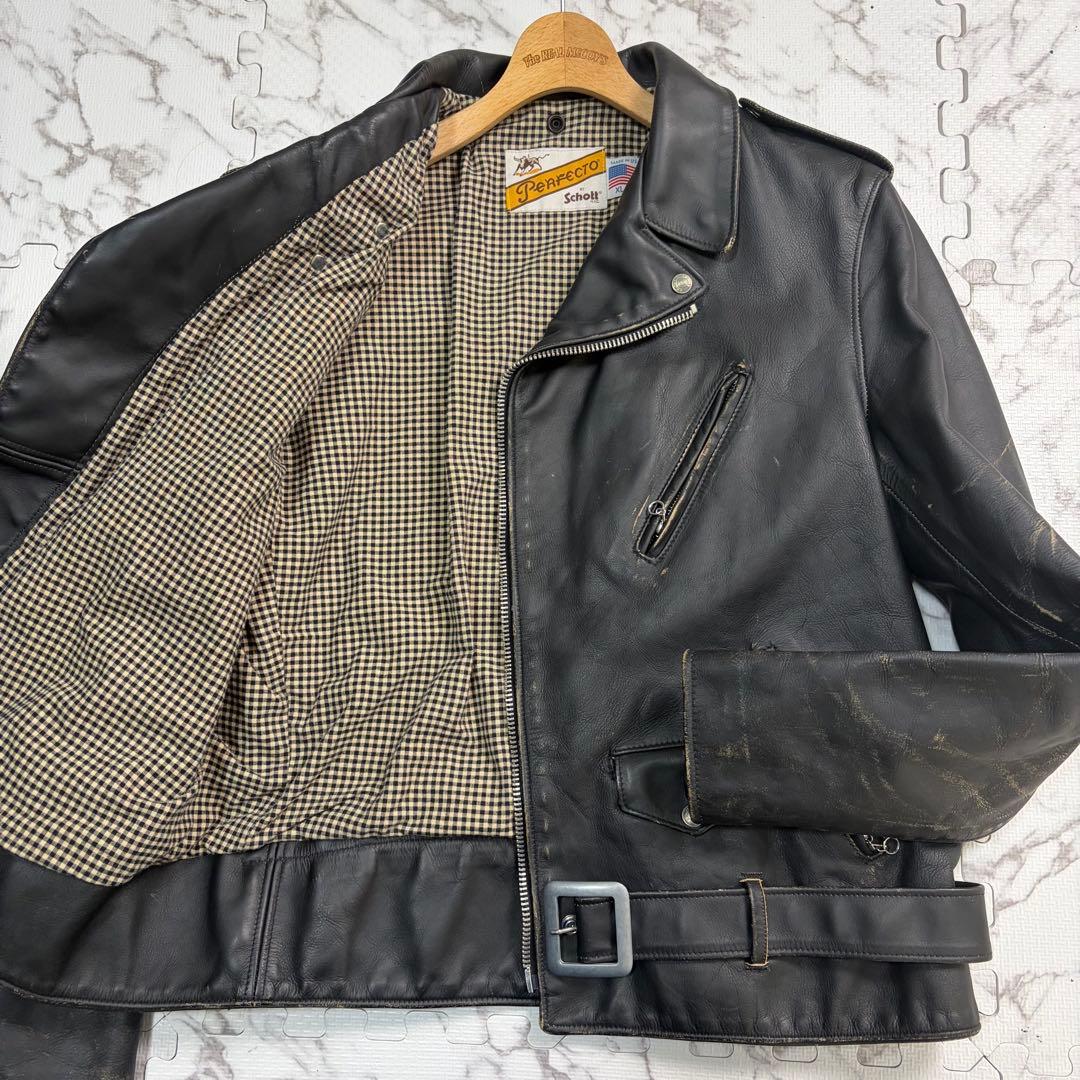 XL/使用数回✨【米国製】schott 110周年 ダブルライダース 黒 牛革