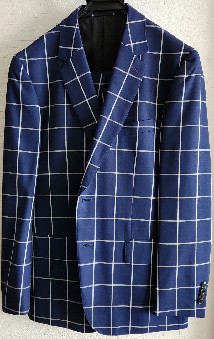 ポールスミス スーツ セットアップ 青 チェック 裏ポケットマスタード