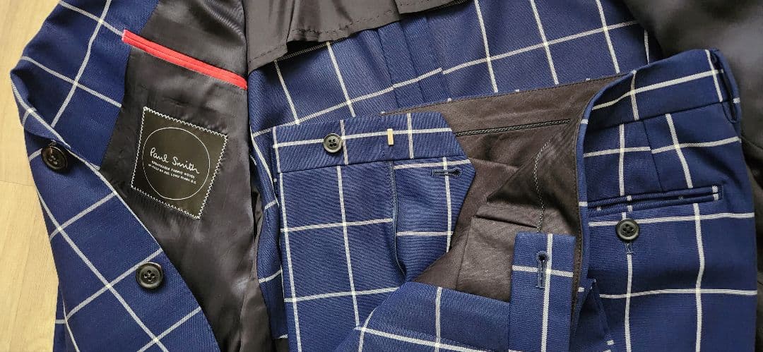 ポールスミス スーツ セットアップ 青 チェック 裏ポケットマスタード