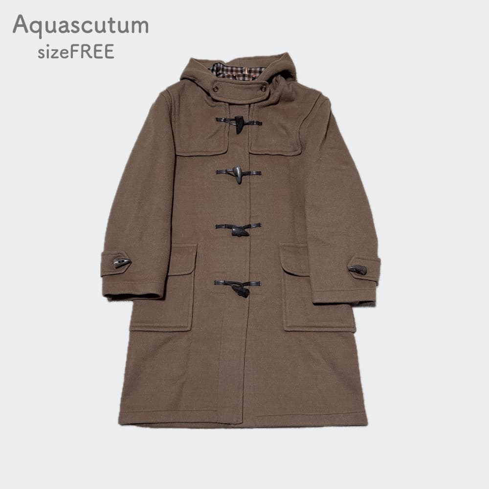 【大きいサイズ】アクアスキュータム ロングダッフルコート クラブチェック 英国製