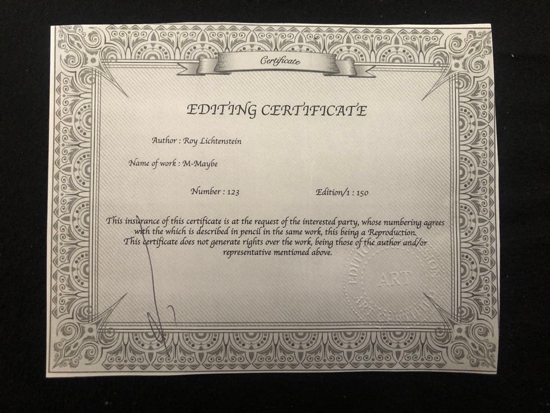 ロイ・リキテンスタイン リトグラフ COA付き - メルカリ