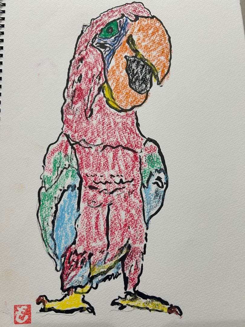 手描きオウムのクレヨン画 クレヨンで描いた🖍️