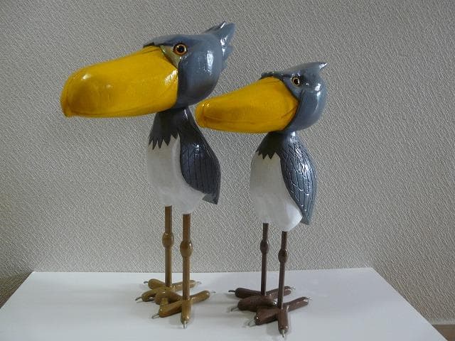 木彫り　置物　ハシビロコウ_ペア