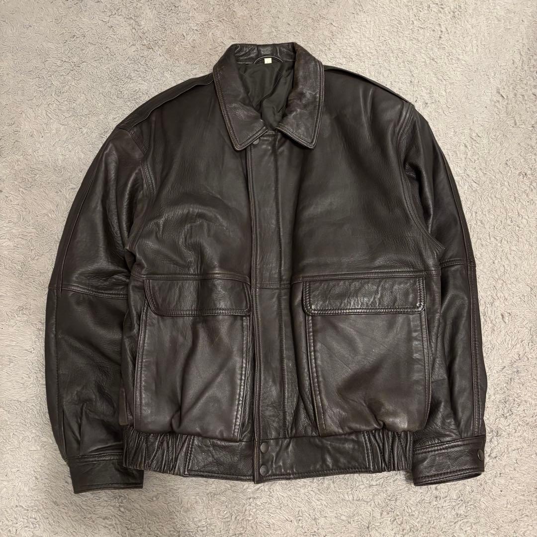 本革 リアルレザー ジャケット ブラウン A2ジャケット 90s Lサイズ