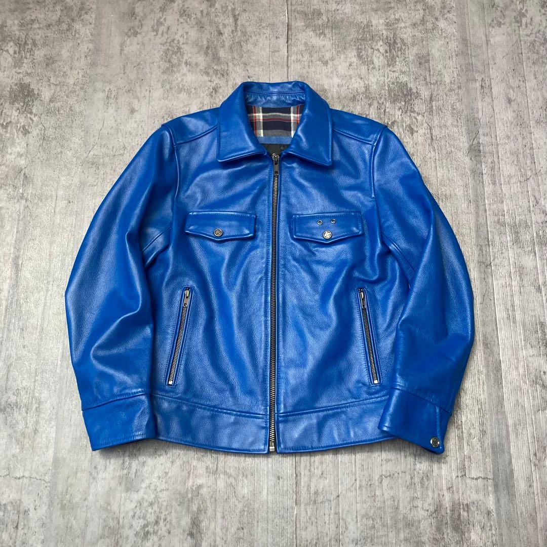 FORTIME レザージャケット　シングルライダース　青　 Lサイズ 極限定 FORTIME ライダース レザージャケット シングル 青 2XLサイズ
