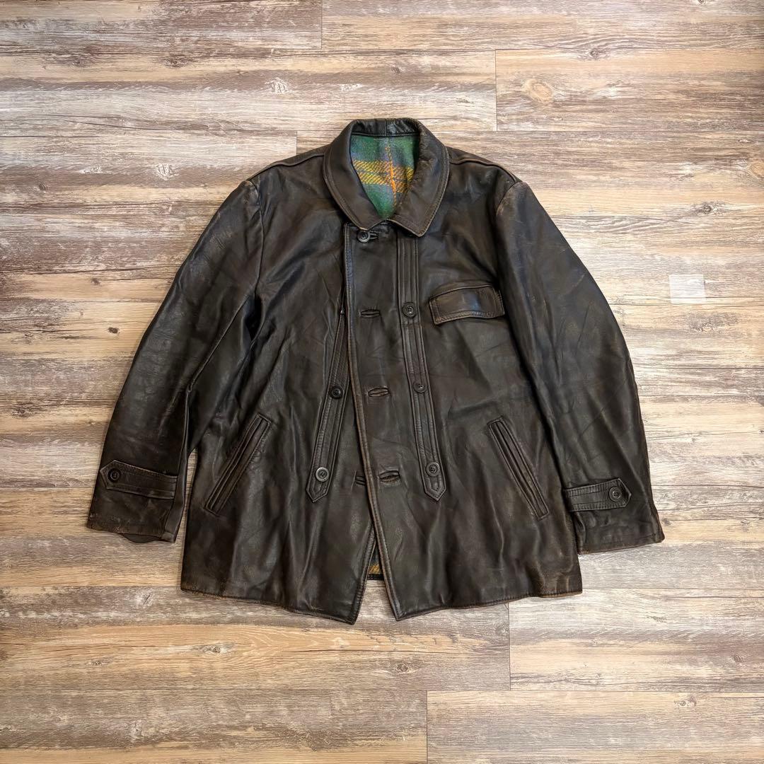 35　コルビジェジャケット 本革 フレンチ ヴィンテージ レザー 名品 フランス ビンテージ レザー コルビジェ ジャケット L〜XL